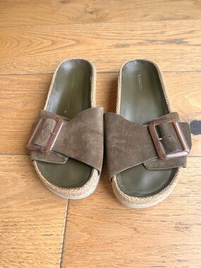 Vince khaki Suede Slide Sandals with Buckle